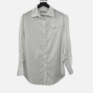 Anna Quan 100% Cotton Oxford Button Front Extended Cuff Shirt in White - Size 6